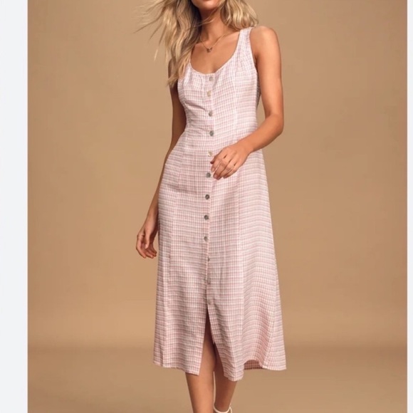 Lulus Dresses & Skirts - Lulu's Pink Gingham Button-Front Midi Dress